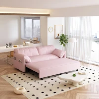 64" 3-in-1 Convertible Sleeper Sofa with Side Storage, Multi-Functional Velvet Loveseat Bed, 64" L x 33.5" W x 36" H, Pink(m-7)