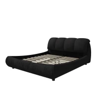 King Size Upholstered Bed with Oversized Padded Backrest, Solid Wood Frame, Adjustable Mattress Heights, 96.5" L x 86" W x 43.5" H, Black(m-15)
