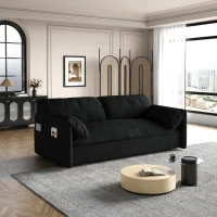 64" 3-in-1 Convertible Sleeper Sofa with Side Storage, Multi-Functional Velvet Loveseat, 64" L x 33.5" W x 36" H, Black(m-5)