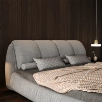 Queen Size Upholstered Bed with Oversized Padded Backrest, Solid Wood Frame, Adjustable Mattress Heights, 96.5" L x 70" W x 43.5" H, Grey(m-9)