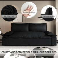 70" 3-in-1 Convertible Sleeper Sofa with 2 Soft Pillows, Multi-Functional Velvet Loveseat Bed, 70" L x 33" W x 36" H, Black(m-4)