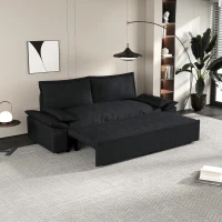 70" 3-in-1 Convertible Sleeper Sofa with 2 Soft Pillows, Multi-Functional Velvet Loveseat Bed, 70" L x 33" W x 36" H, Black(m-9)