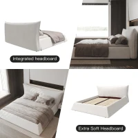 King Size Upholstered Platform Bed with Special Shaped Velvet Headboard, Solid Wood Frame, 97.5" L x 93" W x 42" H, Cream(m-5)
