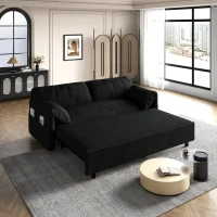 64" 3-in-1 Convertible Sleeper Sofa with Side Storage, Multi-Functional Velvet Loveseat, 64" L x 33.5" W x 36" H, Black(m-6)