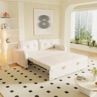 66" Hydraulic Convertible Sleeper with Storage and 2 Pillows, Tufted Button Upholstered Velvet Loveseat, 66" L x 35.5" W x 35" H, Beige(m-1)