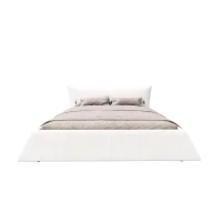 King Size Upholstered Platform Bed with Special Shaped Velvet Headboard, Solid Wood Frame, 97.5" L x 93" W x 42" H, Cream(m-14)