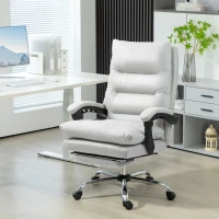 Vinsetto Microfibre Massage Office Chair, Heated Reclining Chair with Footrest, Double-tier Padding, Swivel Wheels, Light Gray(m-10)