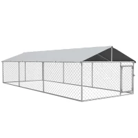 PawHut 19.7' x 7.5' x 4.9' Outdoor Dog Kennel for Large-Sized Dogs with Waterproof UV Resistant Roof, Silver(m-11)