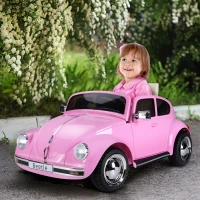 Aosom Licensed Volkswagen Beetle Ride-on Kids Electric Car with Secondary Remote Control & Extra Wide Safety Tires - Pink(m-10)