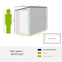 Outsunny 4' x 7.7' Lean to Garden Storage Shed, Outdoor Metal Tool House with Lockable Door Vents for Backyard Patio Lawn, White(m-3)