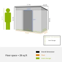 Outsunny 8' x 4' Metal Garden Shed, Backyard Tool Storage Shed with Dual Locking Doors, 2 Air Vents and Steel Frame, Silver(m-3)