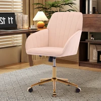 Adjustable Ergonomic Swivel Chair with Velvet Cushion and Golden Base, Office Chair, 25" L x 23" W x 38" H, khaki(m-4)
