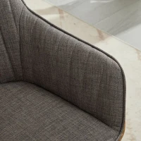 Leather Splicing Linen Dining Chair with Cushioned Seat and Metal Legs, Ergonomic Armchair, 25" L x 23" W x 33" H, Light Grey+Camel Oak(m-7)