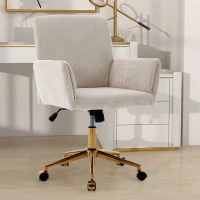 Modern Height Adjustable 360° Armchair with Ergonomic Design, Corduroy Office Desk Chair with Gold Base, 25" L x 23.5" W x 38.5" H, Creamy White(m-1)