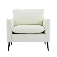 Leather Upholstered Sofa Chair of Nordic Retro Light Luxury for Living Room and Bedroom, Single Casual Sofa, 31.5" L x 26" W x 31.5" H, Cream White(m-2)