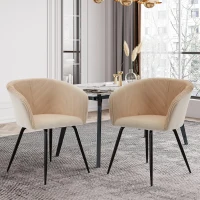 Modern Velvet Dining Chair with Armrests, Cushioned Bucket Seat, Ergonomic Design, 23" L x 22" W x 30" H, Creamy White(m-5)