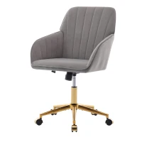 Adjustable Swivel Chair with Memory Foam Cushion and Lumbar Support, Ergonomic Office Chair with Golden Base, 25" L x 23" W x 38" H, Gray(m-10)
