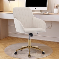 Adjustable Ergonomic Swivel Chair with Velvet Cushion and Lumbar Support, Office Chair with Golden Base, 25" L x 23" W x 38" H, Beige