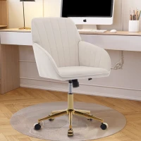 Adjustable Ergonomic Swivel Chair with Velvet Cushion and Lumbar Support, Office Chair with Golden Base, 25" L x 23" W x 38" H, Beige(m-1)