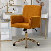Height Adjustable 360° Armchair with Gold Base and Ergonomic Design, Modern Corduroy Office Desk Chair, 25" L x 23.5" W x 38.5" H, Yellow(m-5)