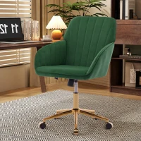 Adjustable Swivel Chair with Memory Foam Cushion and Lumbar Support, Ergonomic Office Chair with Golden Base, 24.5" L x 23.5" W x 37.5" H, Green(m-4)
