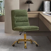 Armless Office Chair with Wheels and Fabric Cushions, Adjustable Height and Tilt, Ergonomic Design, 22" L x 21.5" W x 41" H, Green(m-5)