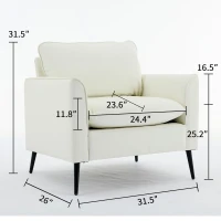 Leather Upholstered Sofa Chair of Nordic Retro Light Luxury for Living Room and Bedroom, Single Casual Sofa, 31.5" L x 26" W x 31.5" H, Cream White(m-3)