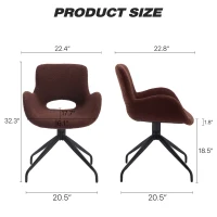Teddy Velvet Upholstered Chair with Metal Legs for Bedroom, 360 Degree Rotating Computer Chair, 23" L x 22.5" W x 32.5" H, Dark Brown(m-3)