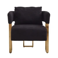 Modern Living Room Side Chair with Gold Metal Legs, Teddy Fleece Upholstered, Ergonomic Design, 26" L x 24.5" W x 27" H, Black+Gold(m-2)