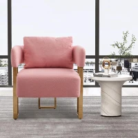 Modern Living Room Side Chair with Gold Metal Legs, Teddy Fleece Upholstered, Ergonomic Design, 26" L x 24.5" W x 27" H, Pink(m-1)