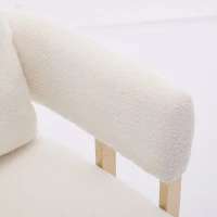 Modern Living Room Side Chair with Gold Metal Legs, Teddy Fleece Upholstered, Ergonomic Design, 26" L x 24.5" W x 27" H, White+Gold(m-6)