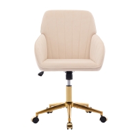 Adjustable Ergonomic Swivel Chair with Velvet Cushion and Golden Base, Office Chair, 25" L x 23" W x 38" H, khaki