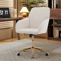 Adjustable Ergonomic Swivel Chair with Velvet Cushion and Lumbar Support, Office Chair with Golden Base, 25" L x 23" W x 38" H, Beige(m-4)