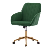 Adjustable Swivel Chair with Memory Foam Cushion and Lumbar Support, Ergonomic Office Chair with Golden Base, 24.5" L x 23.5" W x 37.5" H, Green(m-10)