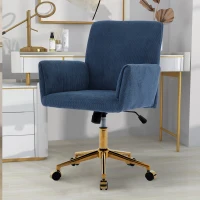 Modern Height Adjustable 360° Armchair with Ergonomic Design, Corduroy Office Desk Chair with Gold Base, 25" L x 23.5" W x 38.5" H, Blue(m-1)