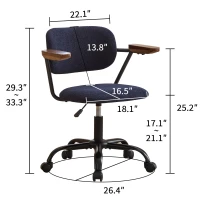 Height Adjustable Computer Chair with 360° Rotating Wheels, Ergonomic Backrest Support and Armrests, 26.5" L x 22" W x 33.5" H, Blue(m-3)