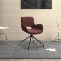 Teddy Velvet Upholstered Chair with Metal Legs for Bedroom, 360 Degree Rotating Computer Chair, 23" L x 22.5" W x 32.5" H, Dark Brown(m-9)