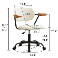 Height Adjustable Computer Chair with 360° Rotating Wheels, Ergonomic Backrest and Armrests, 26.5" L x 22" W x 33.5" H, White(m-3)