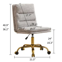 Armless Office Chair with Wheels and Fabric Cushions, Adjustable Height and Tilt, Ergonomic Design, 22" L x 21.5" W x 41" H, Grey(m-3)