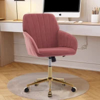 Ergonomic Adjustable Swivel Chair with Velvet Cushion and Lumbar Support, Office Chair with Golden Base, 25" L x 23" W x 38" H, Rose Red(m-4)