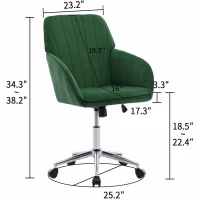 Adjustable Swivel Chair with Memory Foam Cushion and Lumbar Support, Ergonomic Office Chair with Golden Base, 24.5" L x 23.5" W x 37.5" H, Green(m-3)