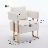 Modern Living Room Side Chair with Gold Metal Legs, Teddy Fleece Upholstered, Ergonomic Design, 26" L x 24.5" W x 27" H, White+Gold(m-3)
