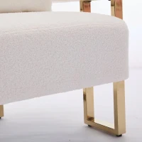 Modern Living Room Side Chair with Gold Metal Legs, Teddy Fleece Upholstered, Ergonomic Design, 26" L x 24.5" W x 27" H, White+Gold(m-7)