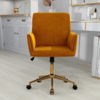 Height Adjustable 360° Armchair with Gold Base and Ergonomic Design, Modern Corduroy Office Desk Chair, 25" L x 23.5" W x 38.5" H, Yellow(m-4)