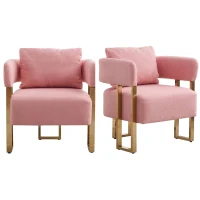 2er-Set Living Room Teddy Fleece Upholstered Side Chair with Gold Metal Legs, Modern Decorative Chair, 26" L x 24.5" W x 27" H, Pink(m-2)