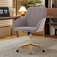 Adjustable Swivel Chair with Memory Foam Cushion and Lumbar Support, Ergonomic Office Chair with Golden Base, 25" L x 23" W x 38" H, Gray(m-1)