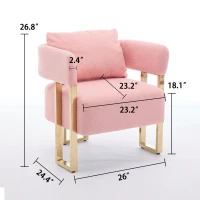 Modern Living Room Side Chair with Gold Metal Legs, Teddy Fleece Upholstered, Ergonomic Design, 26" L x 24.5" W x 27" H, Pink(m-3)
