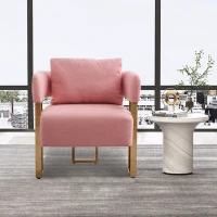 2er-Set Living Room Teddy Fleece Upholstered Side Chair with Gold Metal Legs, Modern Decorative Chair, 26" L x 24.5" W x 27" H, Pink(m-4)