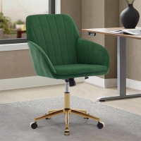 Adjustable Swivel Chair with Memory Foam Cushion and Lumbar Support, Ergonomic Office Chair with Golden Base, 24.5" L x 23.5" W x 37.5" H, Green
