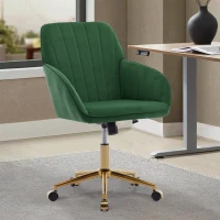 Adjustable Swivel Chair with Memory Foam Cushion and Lumbar Support, Ergonomic Office Chair with Golden Base, 24.5" L x 23.5" W x 37.5" H, Green(m-1)